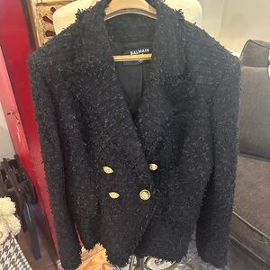 Balmain Black Bouclé Blazer with Gold Buttons